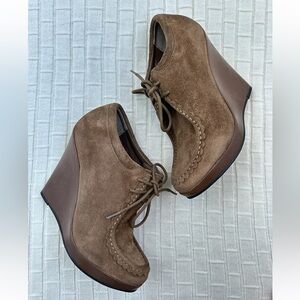 Minelli Tan Suede Wedge Shoes